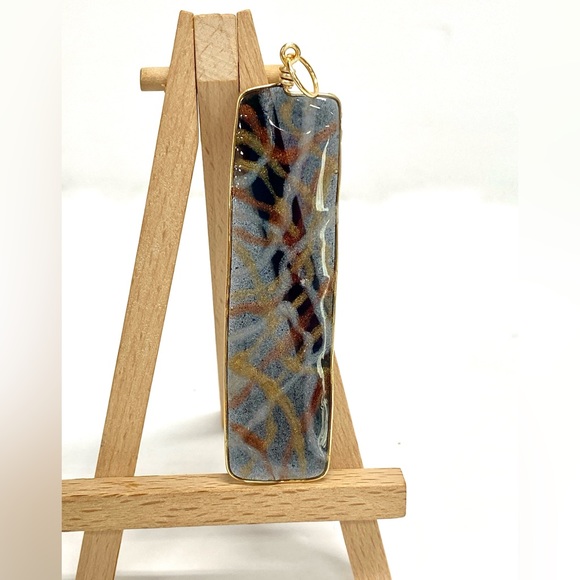 HANDMADE Original Abstract Metallics Resin Art Statement Oendant - Picture 2 of 9